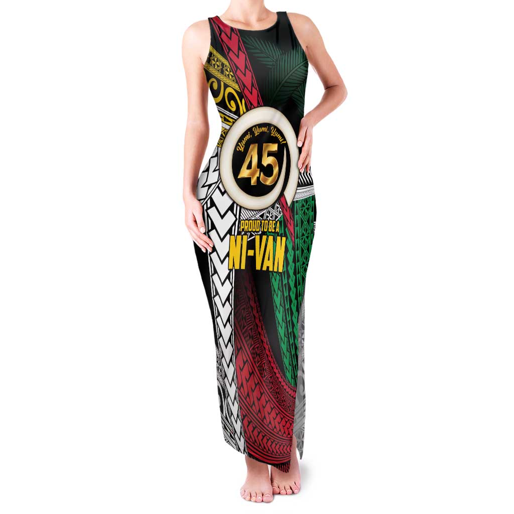 Ni-Van Vanuatu 45th Yumi Yumi Yumi Family Matching Tank Maxi Dress and Hawaiian Shirt Vanuatuan Boar Tusk Polynesian Pattern