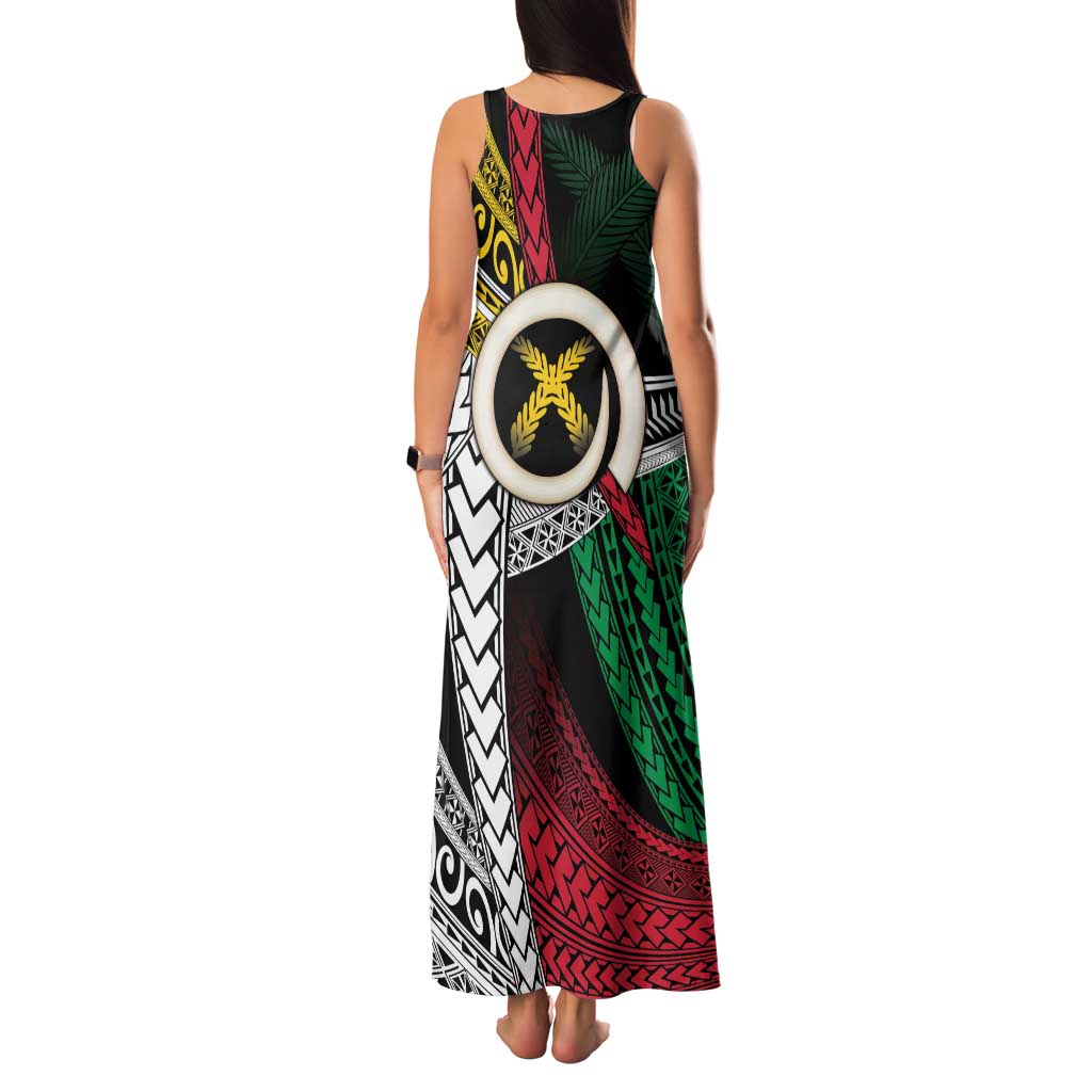 Ni-Van Vanuatu 45th Yumi Yumi Yumi Family Matching Tank Maxi Dress and Hawaiian Shirt Vanuatuan Boar Tusk Polynesian Pattern