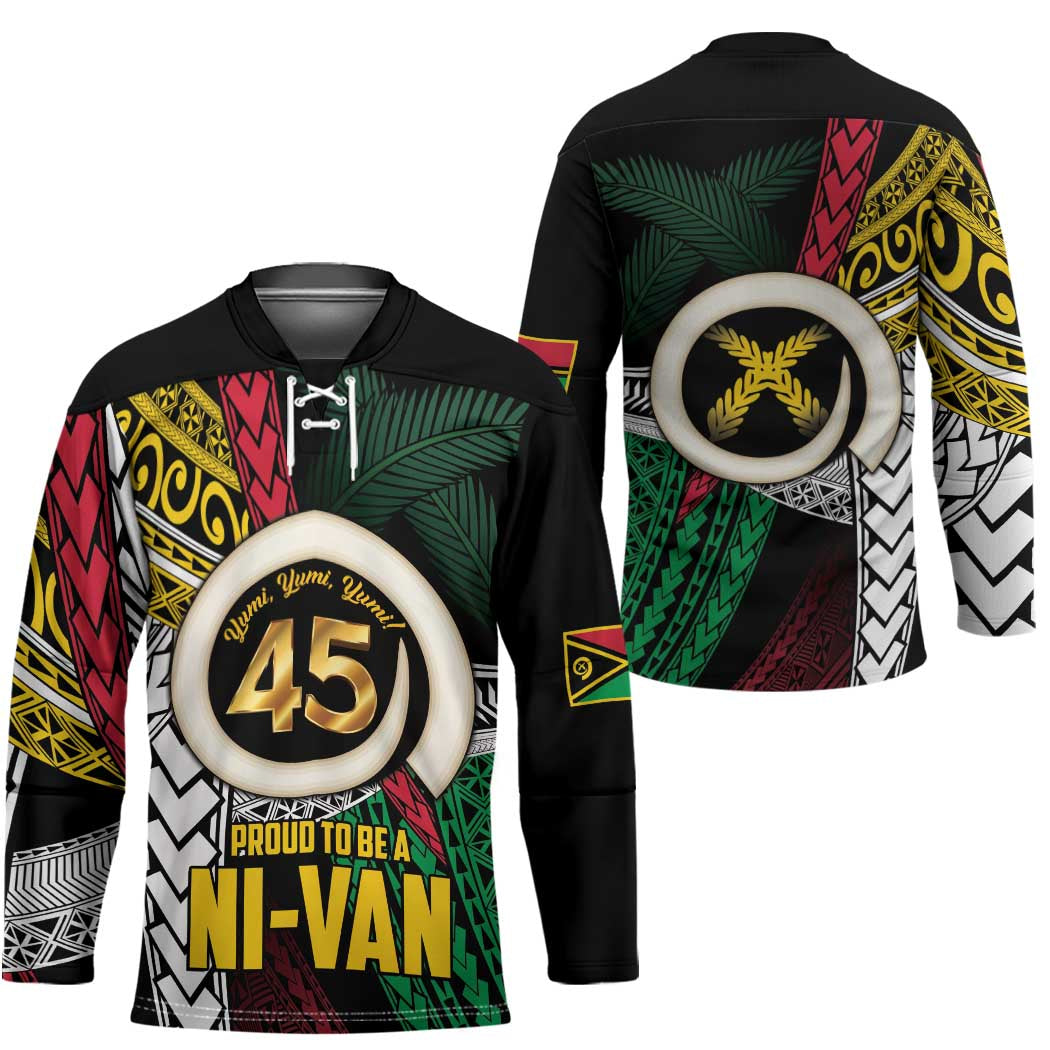 Ni-Van Vanuatu 45th Yumi Yumi Yumi Hockey Jersey Vanuatuan Boar Tusk Polynesian Pattern - Polynesian Pride