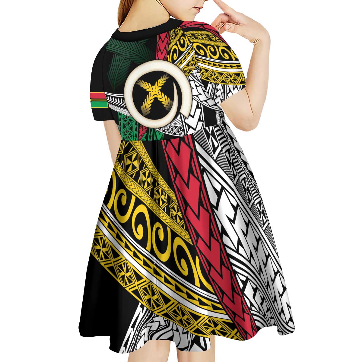 Ni-Van Vanuatu 45th Yumi Yumi Yumi Kid Short Sleeve Dress Vanuatuan Boar Tusk Polynesian Pattern