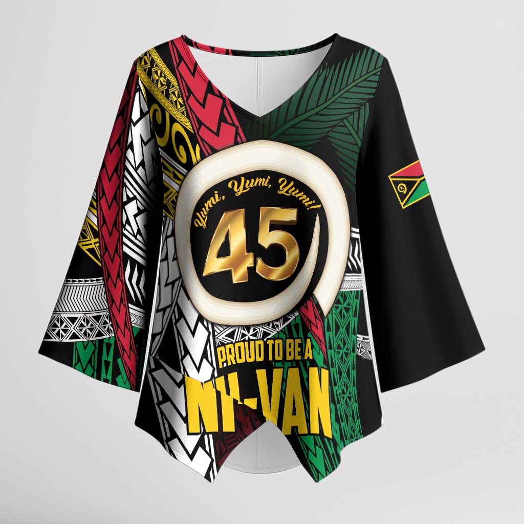 Ni-Van Vanuatu 45th Yumi Yumi Yumi Kimono Sleeve Blouse Vanuatuan Boar Tusk Polynesian Pattern LT9 Female Black - Polynesian Pride