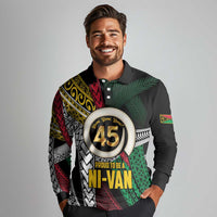 Ni-Van Vanuatu 45th Yumi Yumi Yumi Long Sleeve Polo Shirt Vanuatuan Boar Tusk Polynesian Pattern