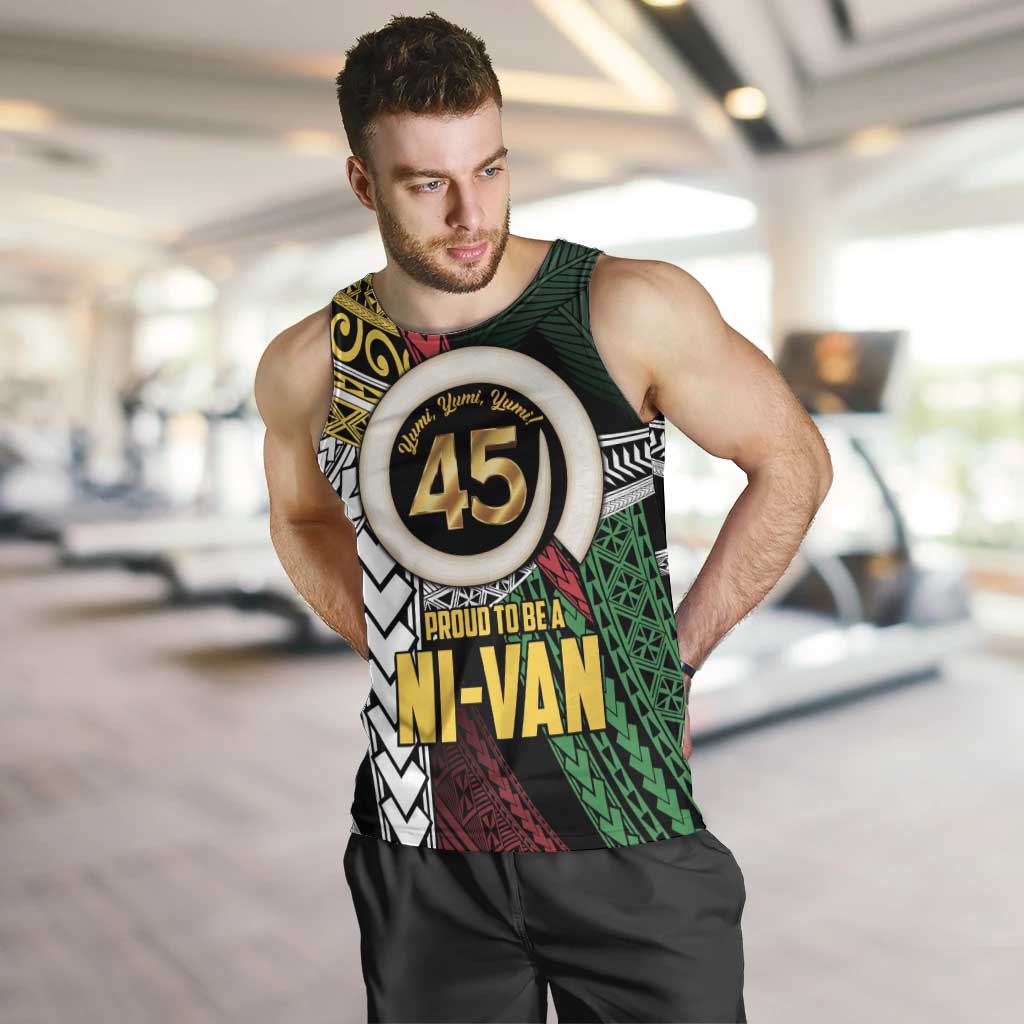 Ni-Van Vanuatu 45th Yumi Yumi Yumi Men Tank Top Vanuatuan Boar Tusk Polynesian Pattern LT9 Black - Polynesian Pride