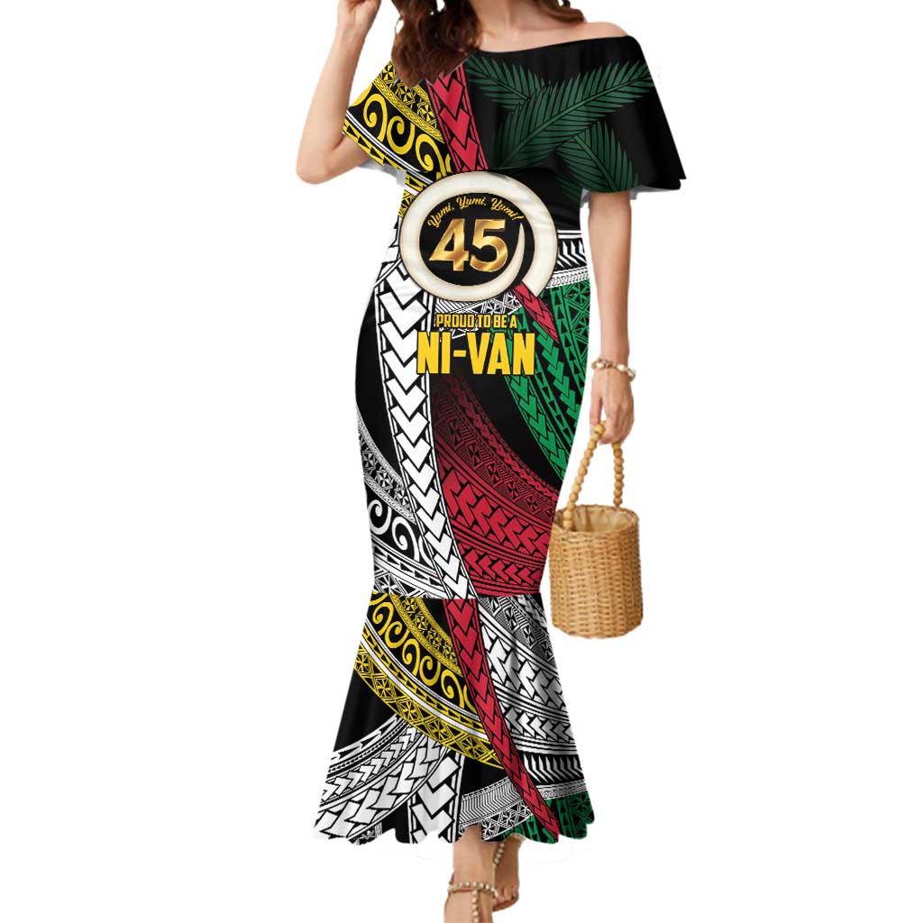 Ni-Van Vanuatu 45th Yumi Yumi Yumi Mermaid Dress Vanuatuan Boar Tusk Polynesian Pattern