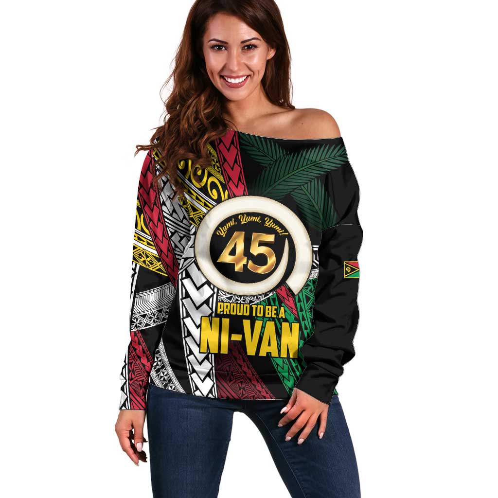 Ni-Van Vanuatu 45th Yumi Yumi Yumi Off Shoulder Sweater Vanuatuan Boar Tusk Polynesian Pattern