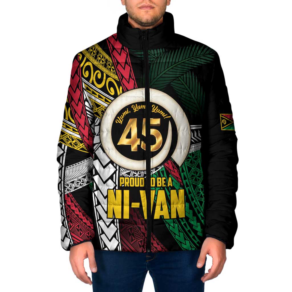 Ni-Van Vanuatu 45th Yumi Yumi Yumi Padded Jacket Vanuatuan Boar Tusk Polynesian Pattern LT9 Men Black - Polynesian Pride