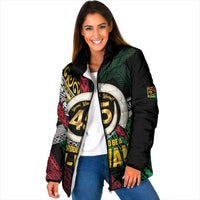 Ni-Van Vanuatu 45th Yumi Yumi Yumi Padded Jacket Vanuatuan Boar Tusk Polynesian Pattern LT9 Women Black - Polynesian Pride