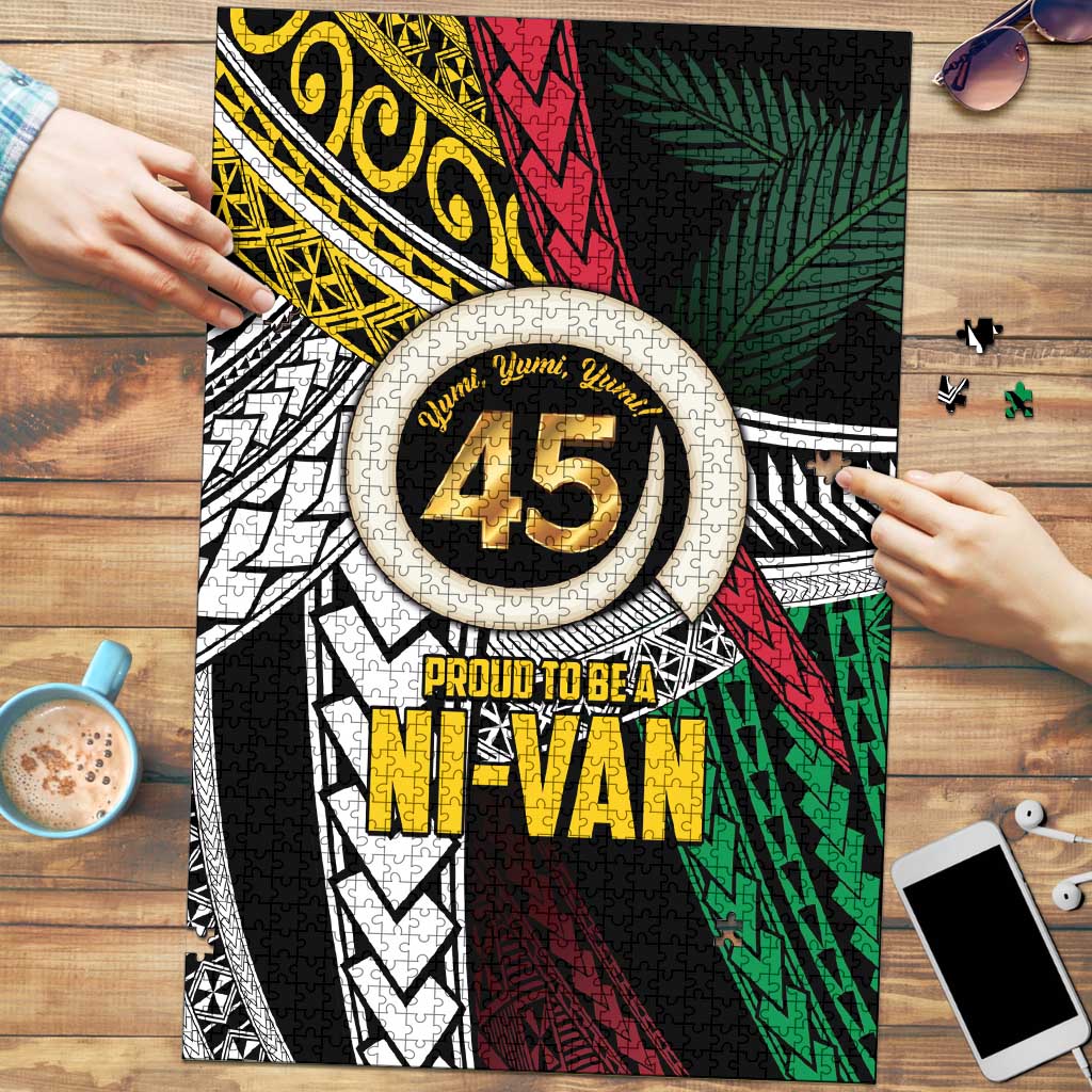 Ni-Van Vanuatu 45th Yumi Yumi Yumi Puzzle Vanuatuan Boar Tusk Polynesian Pattern LT9 Black - Polynesian Pride