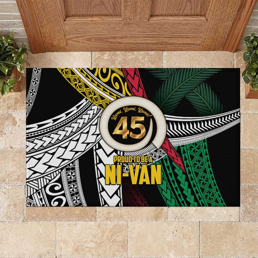 Ni-Van Vanuatu 45th Yumi Yumi Yumi Rubber Doormat Vanuatuan Boar Tusk Polynesian Pattern LT9 Black - Polynesian Pride