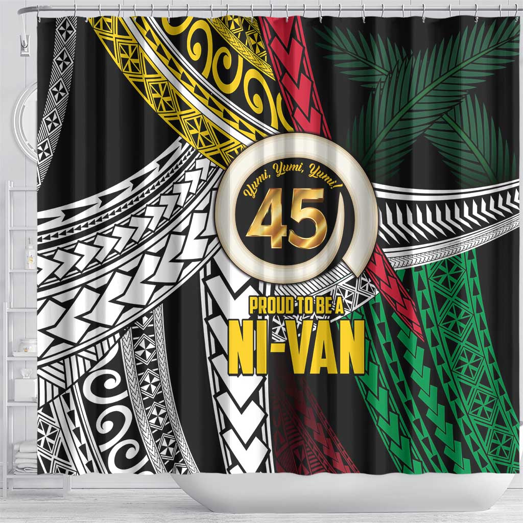 Ni-Van Vanuatu 45th Yumi Yumi Yumi Shower Curtain Vanuatuan Boar Tusk Polynesian Pattern