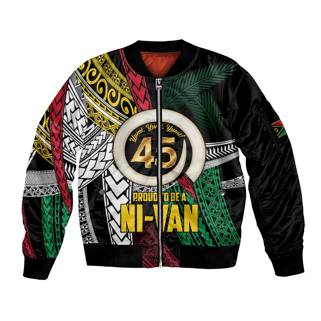 Ni-Van Vanuatu 45th Yumi Yumi Yumi Sleeve Zip Bomber Jacket Vanuatuan Boar Tusk Polynesian Pattern