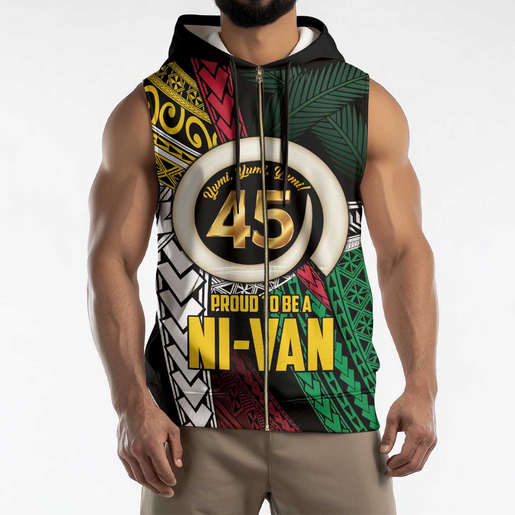 Ni-Van Vanuatu 45th Yumi Yumi Yumi Sleeveless Zip Hoodie Vanuatuan Boar Tusk Polynesian Pattern - Polynesian Pride