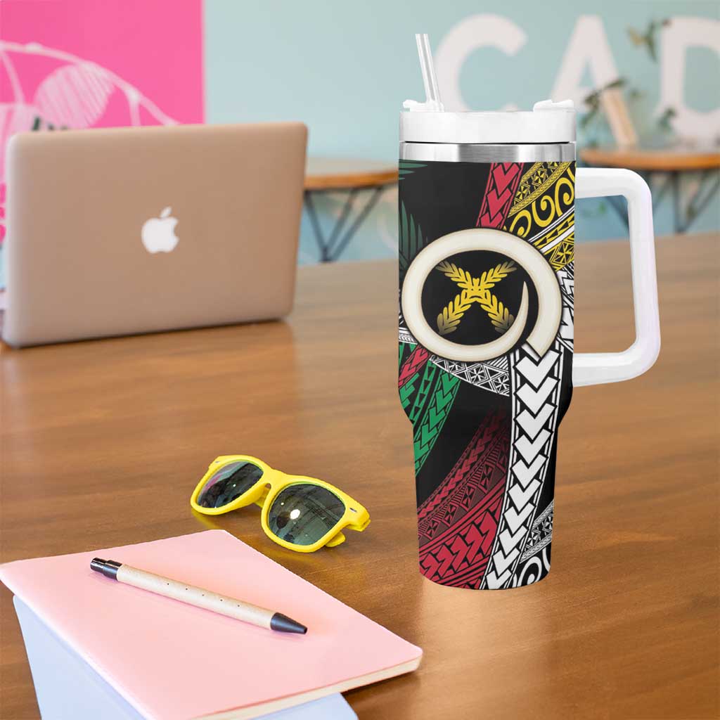 Ni-Van Vanuatu 45th Yumi Yumi Yumi Tumbler With Handle Vanuatuan Boar Tusk Polynesian Pattern