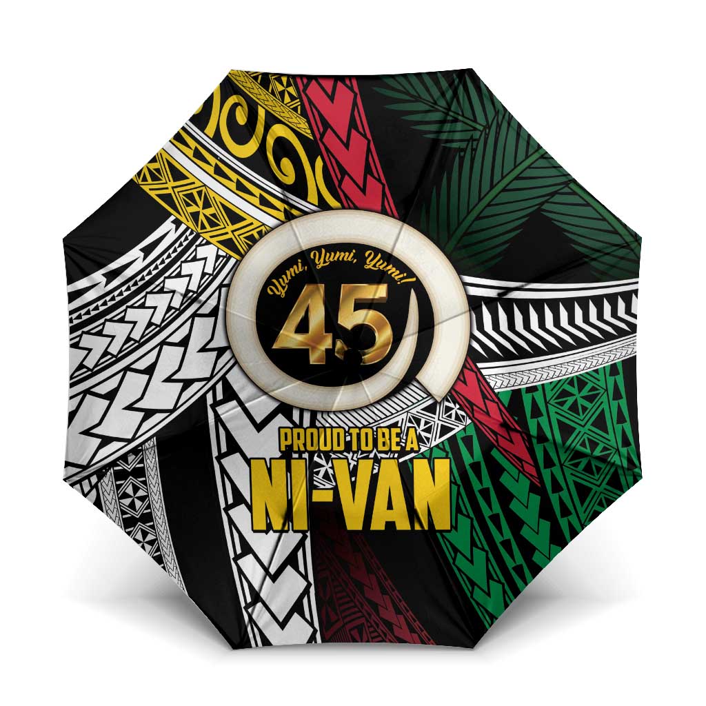 Ni-Van Vanuatu 45th Yumi Yumi Yumi Umbrella Vanuatuan Boar Tusk Polynesian Pattern LT9 One Size Folded 11.42 inch Opened Diameter 37.4 inch Black - Polynesian Pride
