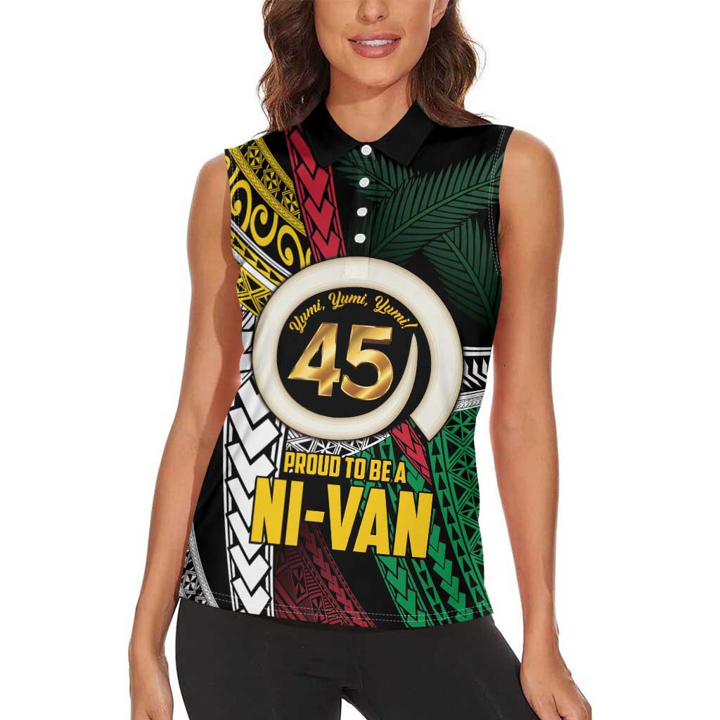 Ni-Van Vanuatu 45th Yumi Yumi Yumi Women Sleeveless Polo Shirt Vanuatuan Boar Tusk Polynesian Pattern