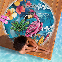 Hawaiian Flamingo Hibiscus Personalised Beach Blanket Blue Summer Tropical Flowers LT9 - Polynesian Pride