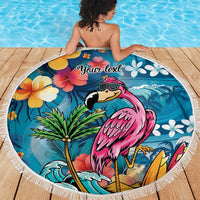 Hawaiian Flamingo Hibiscus Personalised Beach Blanket Blue Summer Tropical Flowers LT9 - Polynesian Pride