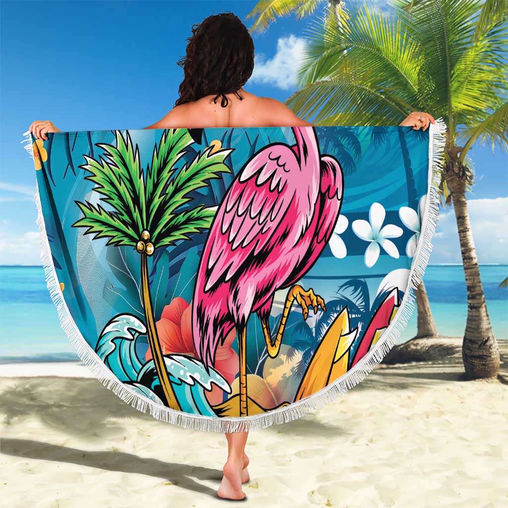 Hawaiian Flamingo Hibiscus Personalised Beach Blanket Blue Summer Tropical Flowers LT9 - Polynesian Pride