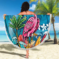 Hawaiian Flamingo Hibiscus Personalised Beach Blanket Blue Summer Tropical Flowers LT9 - Polynesian Pride