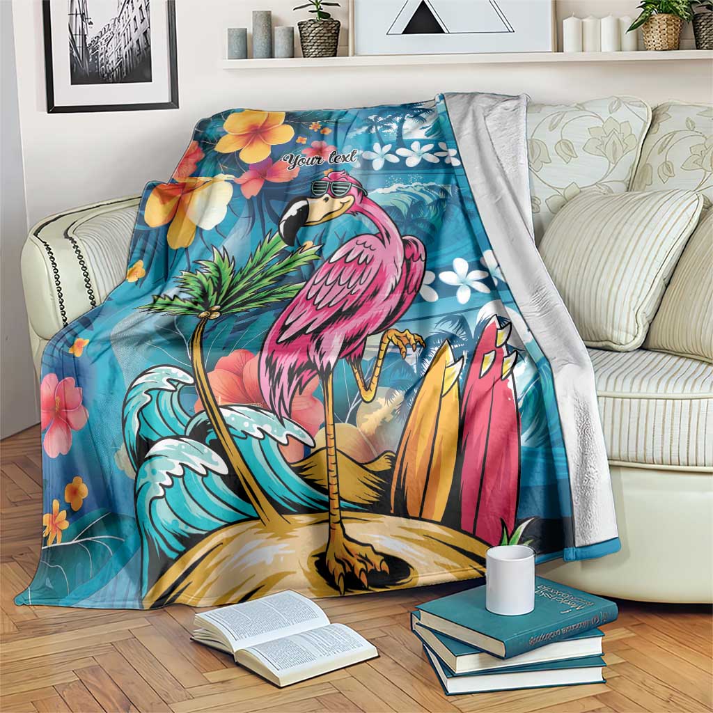 Hawaiian Flamingo Hibiscus Personalised Blanket Blue Summer Tropical Flowers LT9 Blue - Polynesian Pride
