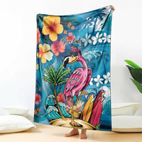 Hawaiian Flamingo Hibiscus Personalised Blanket Blue Summer Tropical Flowers LT9 - Polynesian Pride
