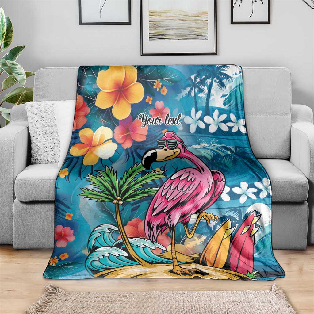 Hawaiian Flamingo Hibiscus Personalised Blanket Blue Summer Tropical Flowers LT9 - Polynesian Pride