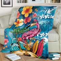 Hawaiian Flamingo Hibiscus Personalised Blanket Blue Summer Tropical Flowers LT9 - Polynesian Pride