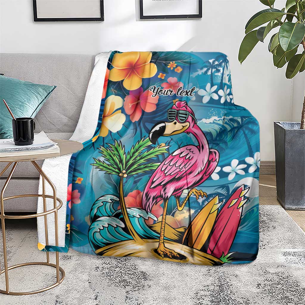 Hawaiian Flamingo Hibiscus Personalised Blanket Blue Summer Tropical Flowers LT9 - Polynesian Pride