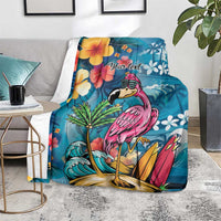 Hawaiian Flamingo Hibiscus Personalised Blanket Blue Summer Tropical Flowers LT9 - Polynesian Pride