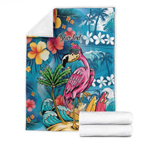 Hawaiian Flamingo Hibiscus Personalised Blanket Blue Summer Tropical Flowers LT9 - Polynesian Pride