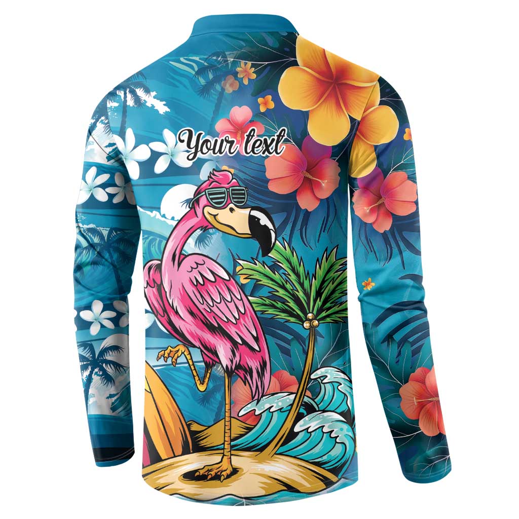 Hawaiian Flamingo Hibiscus Personalised Button Sweatshirt Blue Summer Tropical Flowers LT9 - Polynesian Pride
