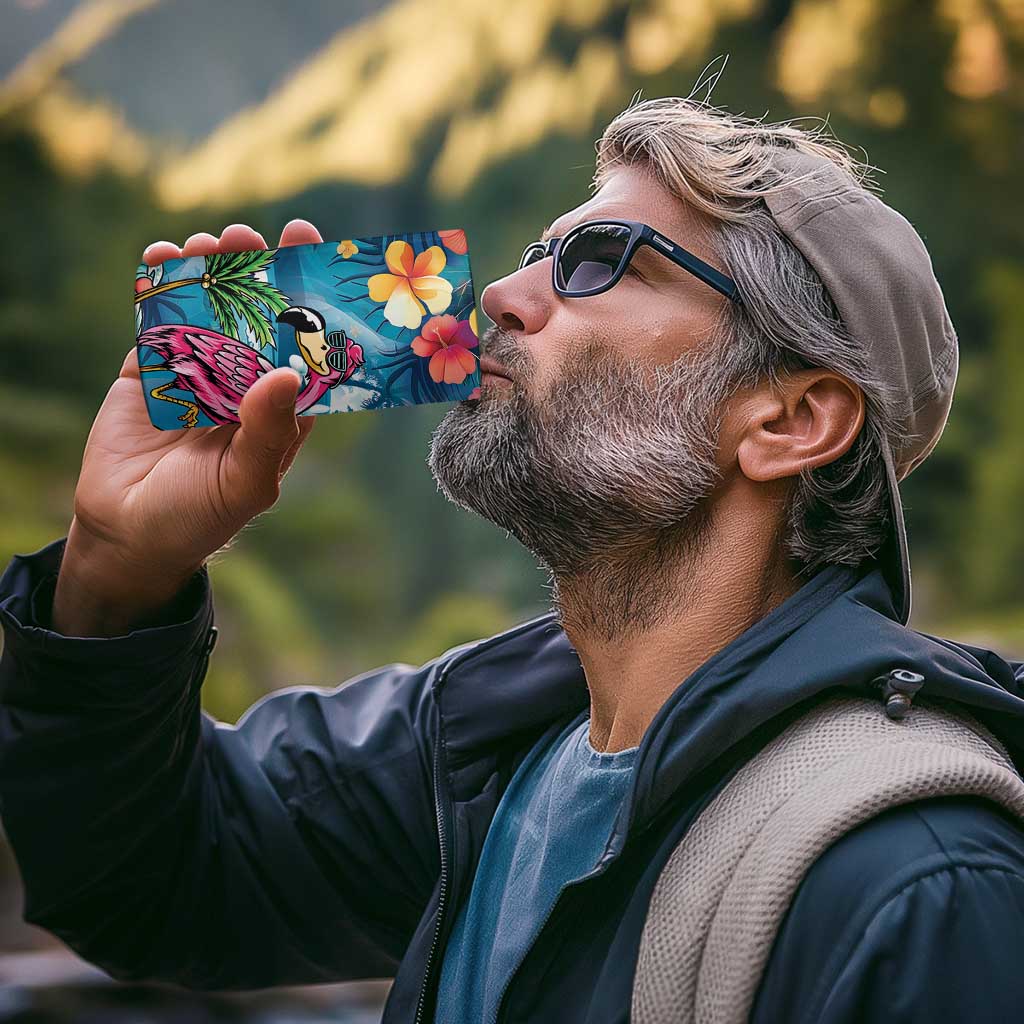 Hawaiian Flamingo Hibiscus Personalised 4 in 1 Can Cooler Tumbler Blue Summer Tropical Flowers - Polynesian Pride