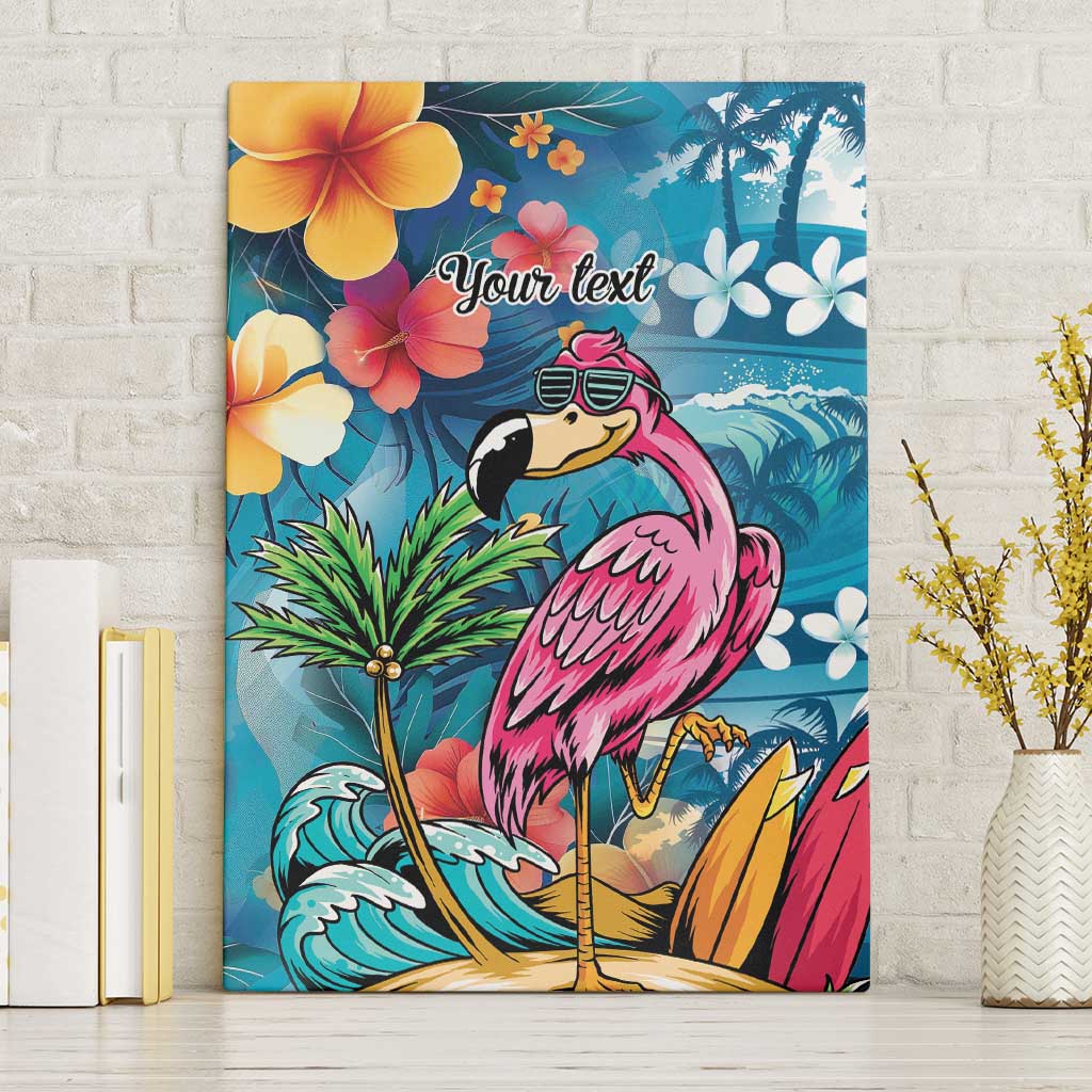 Hawaiian Flamingo Hibiscus Personalised Canvas Wall Art Blue Summer Tropical Flowers LT9 Without Frame Blue - Polynesian Pride