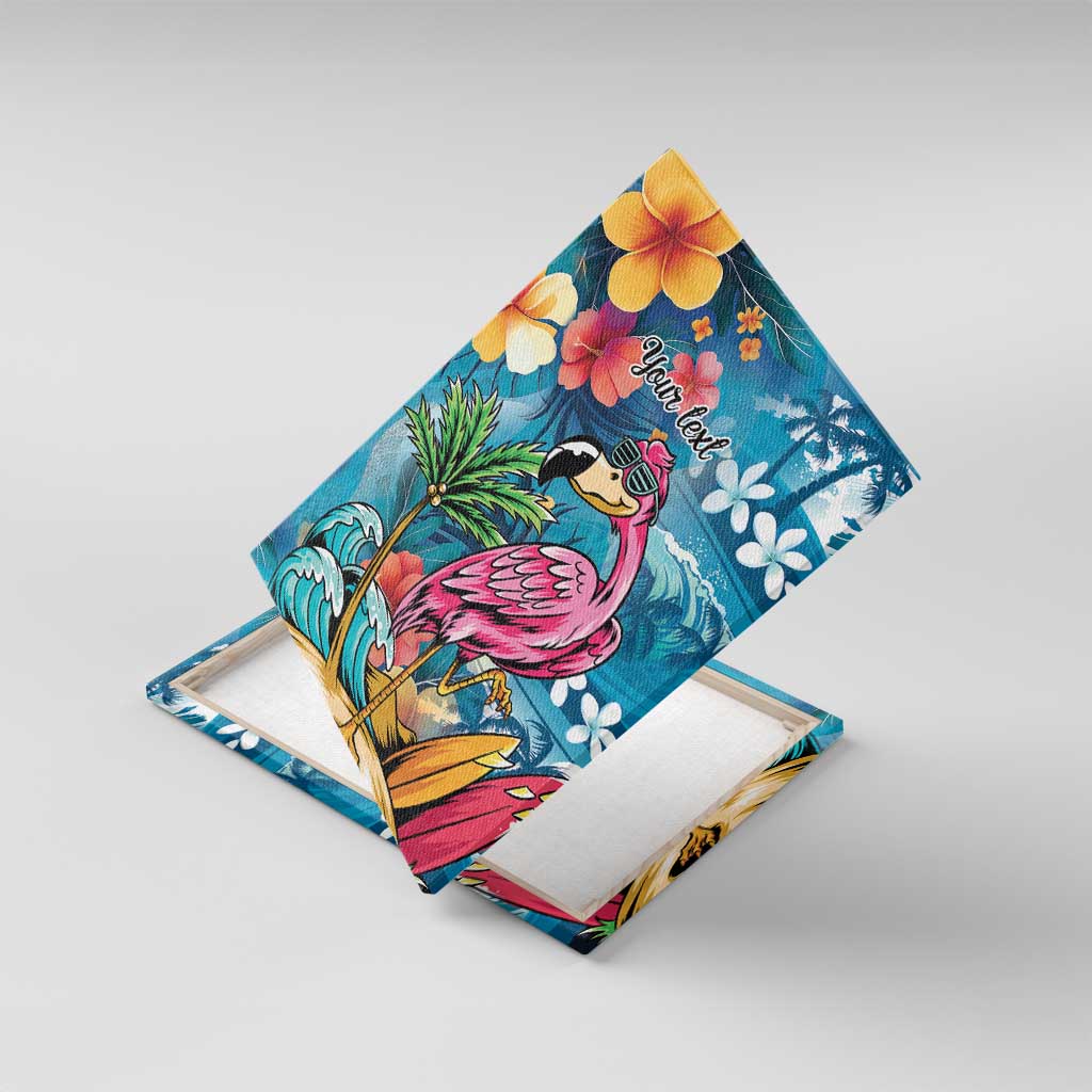 Hawaiian Flamingo Hibiscus Personalised Canvas Wall Art Blue Summer Tropical Flowers LT9 With Frame Blue - Polynesian Pride