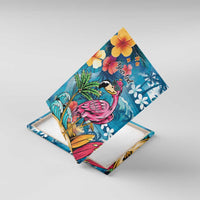 Hawaiian Flamingo Hibiscus Personalised Canvas Wall Art Blue Summer Tropical Flowers LT9 With Frame Blue - Polynesian Pride