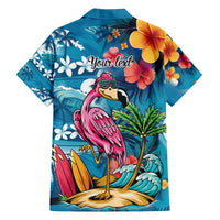 Hawaiian Flamingo Hibiscus Personalised Family Matching Off The Shoulder Long Sleeve Dress and Hawaiian Shirt Blue Summer Tropical Flowers - Polynesian Pride