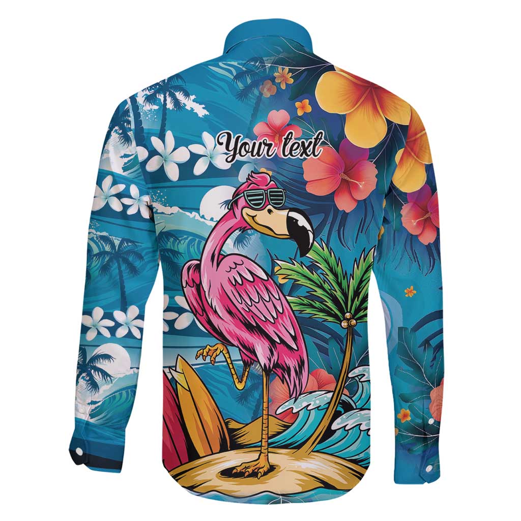 Hawaiian Flamingo Hibiscus Personalised Family Matching Short Sleeve Bodycon Dress and Hawaiian Shirt Blue Summer Tropical Flowers - Polynesian Pride