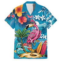 Hawaiian Flamingo Hibiscus Personalised Family Matching Summer Maxi Dress and Hawaiian Shirt Blue Summer Tropical Flowers - Polynesian Pride