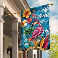 Hawaiian Flamingo Hibiscus Personalised Garden Flag Blue Summer Tropical Flowers - Polynesian Pride