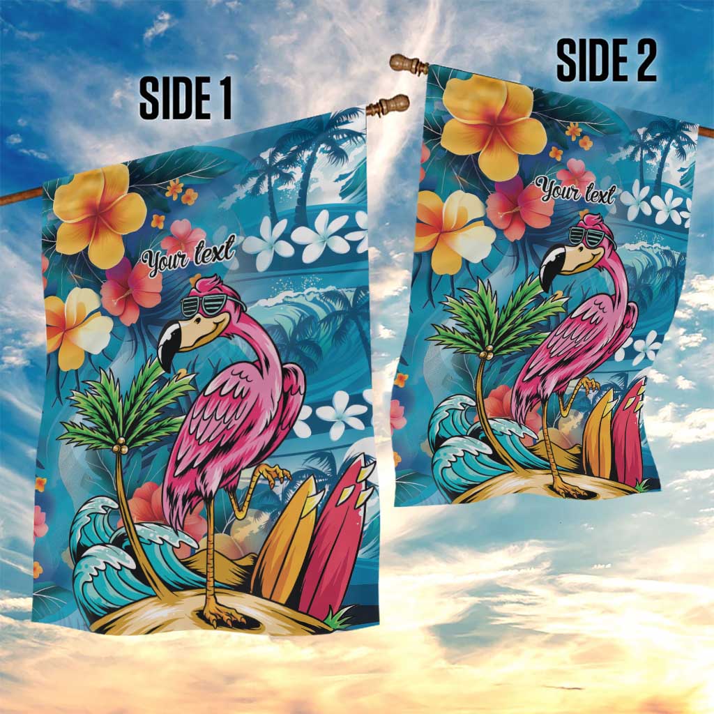 Hawaiian Flamingo Hibiscus Personalised Garden Flag Blue Summer Tropical Flowers - Polynesian Pride