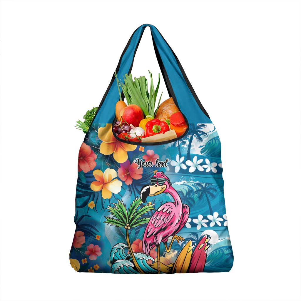 Hawaiian Flamingo Hibiscus Personalised Grocery Bag Blue Summer Tropical Flowers LT9 1-pack One Size Blue - Polynesian Pride
