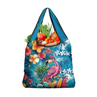 Hawaiian Flamingo Hibiscus Personalised Grocery Bag Blue Summer Tropical Flowers LT9 1-pack One Size Blue - Polynesian Pride