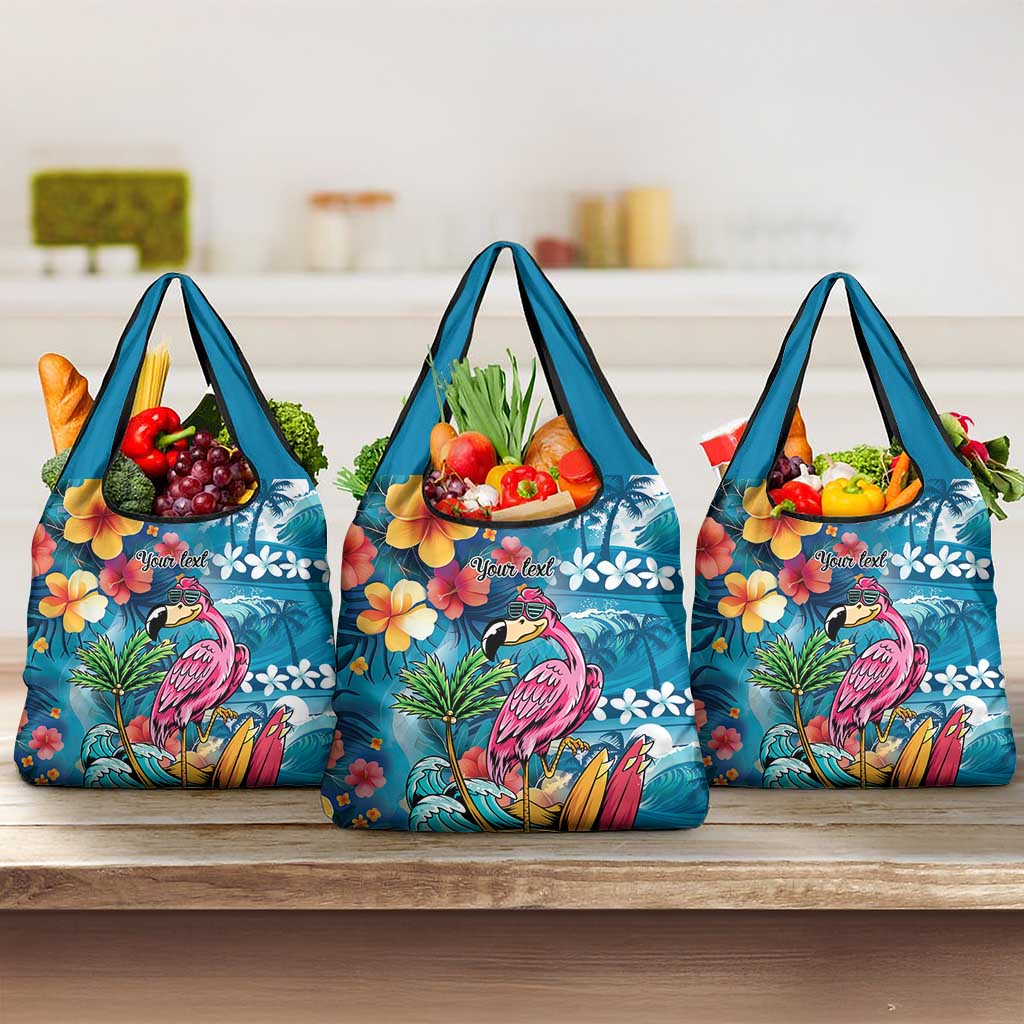 Hawaiian Flamingo Hibiscus Personalised Grocery Bag Blue Summer Tropical Flowers LT9 3-pack One Size Blue - Polynesian Pride
