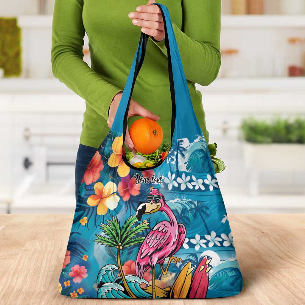 Hawaiian Flamingo Hibiscus Personalised Grocery Bag Blue Summer Tropical Flowers LT9 - Polynesian Pride