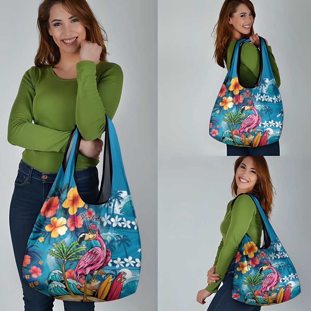 Hawaiian Flamingo Hibiscus Personalised Grocery Bag Blue Summer Tropical Flowers LT9 - Polynesian Pride