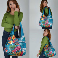 Hawaiian Flamingo Hibiscus Personalised Grocery Bag Blue Summer Tropical Flowers LT9 - Polynesian Pride