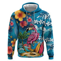Hawaiian Flamingo Hibiscus Personalised Hoodie Blue Summer Tropical Flowers - Polynesian Pride