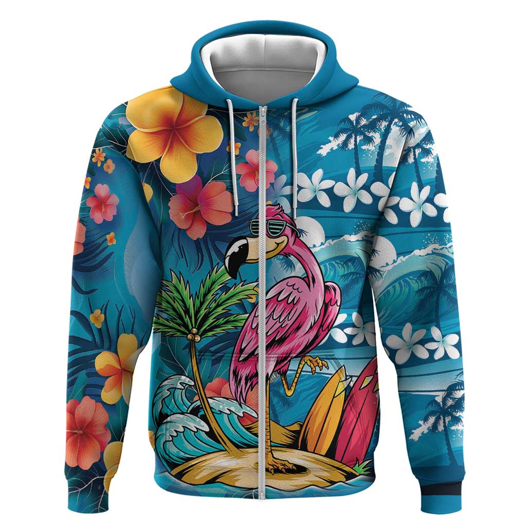 Hawaiian Flamingo Hibiscus Personalised Hoodie Blue Summer Tropical Flowers - Polynesian Pride