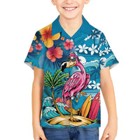 Hawaiian Flamingo Hibiscus Personalised Kid Hawaiian Shirt Blue Summer Tropical Flowers - Polynesian Pride