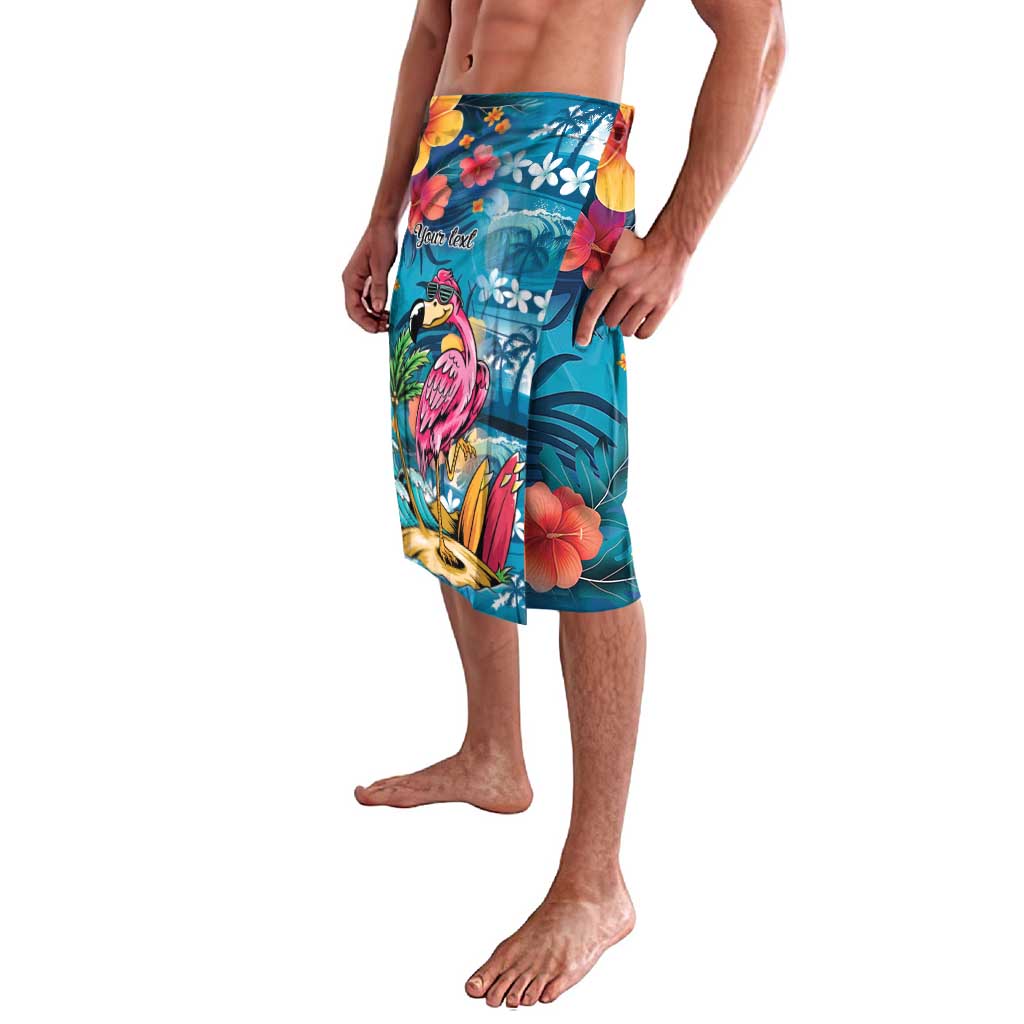 Hawaiian Flamingo Hibiscus Personalised Lavalava Blue Summer Tropical Flowers - Polynesian Pride